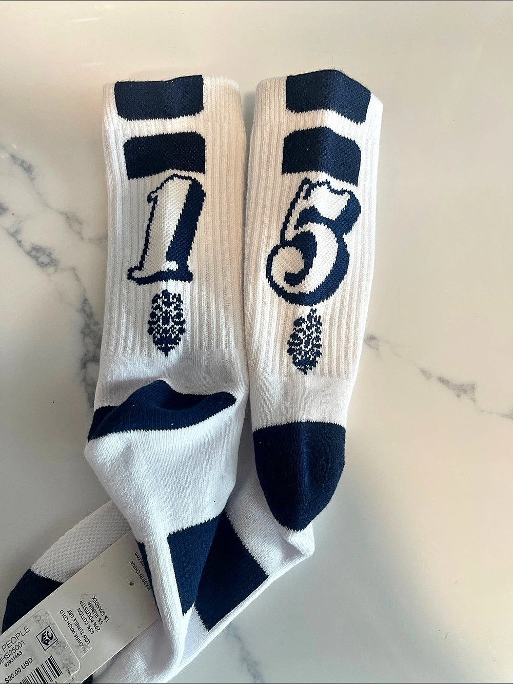 Free People FP Movement Crew Sock Geometric White & Blue NWT